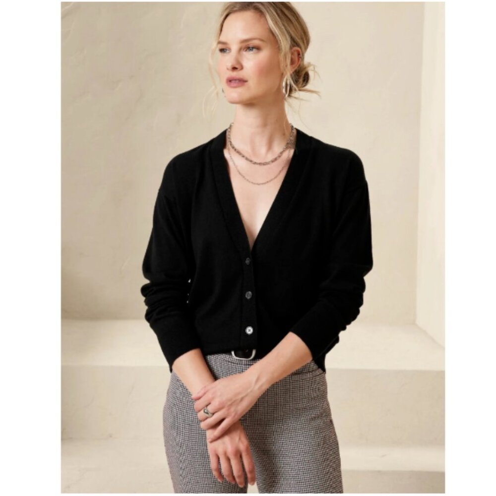 Halogen Buttoned Cardigan Solid Black Long Sleeve… - image 1